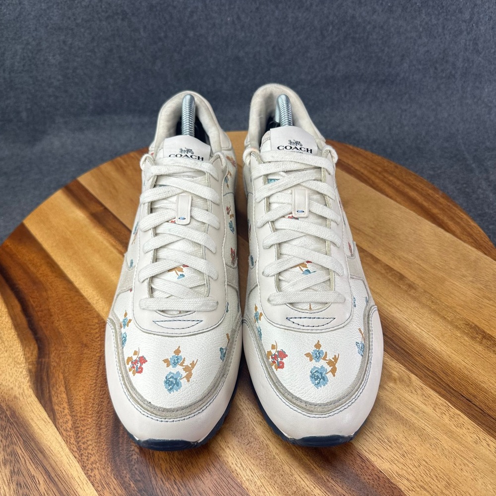 Coach FG2123 Womens Sz 11B Floral Rose Leather Suede Low Top Sneakers Off White - Picture 4 of 12